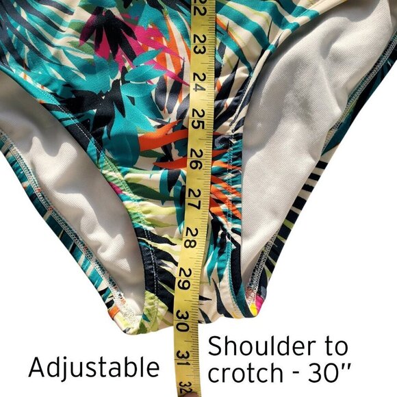 Shade & Shore Plunge Ring Detail One Piece Multi Tropical Print Swimsuit M - Picture 9 of 11